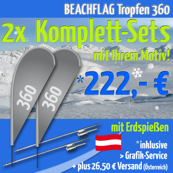 2er Set BEACHFLAG Tropfen 360 inkl. Fahne, Stange L, Erdspieß mit Rotator und Grafik-Service